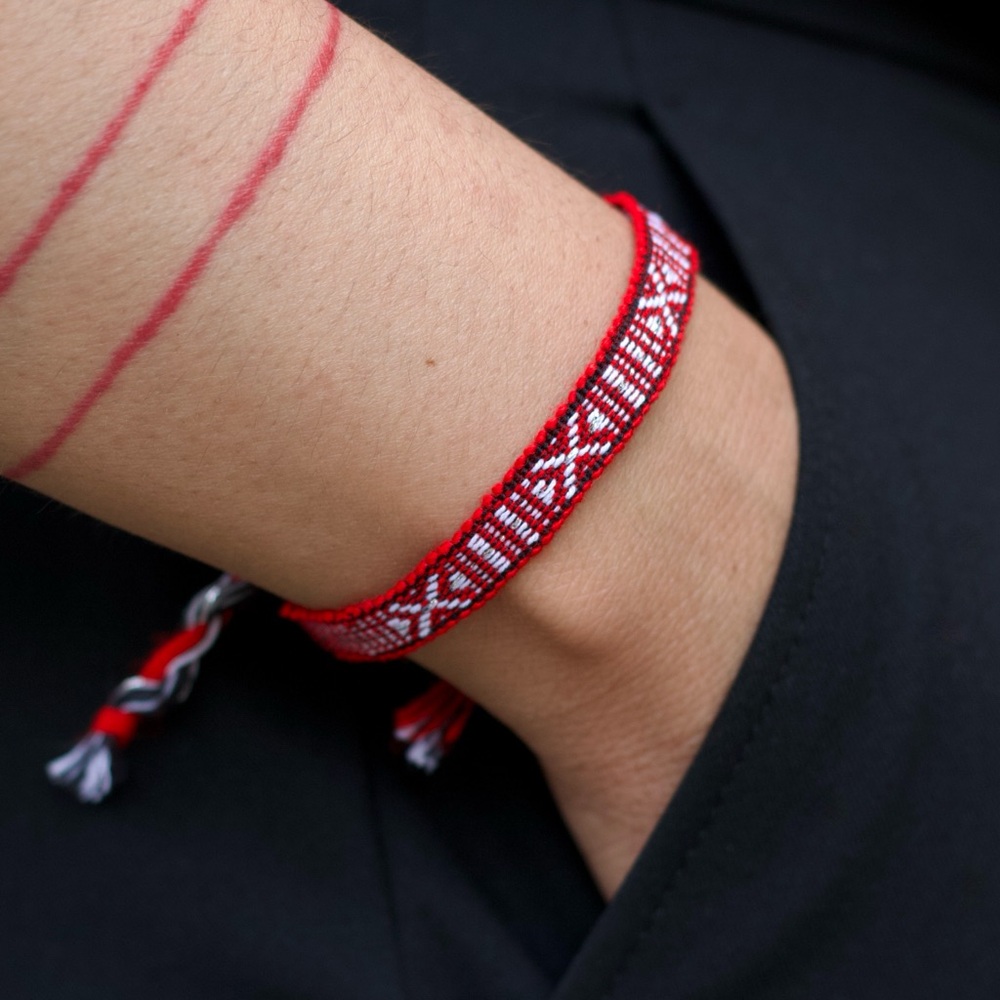 Boho Woven Bracelet, Red & White Woven Bracelet, Friendship Bracelet